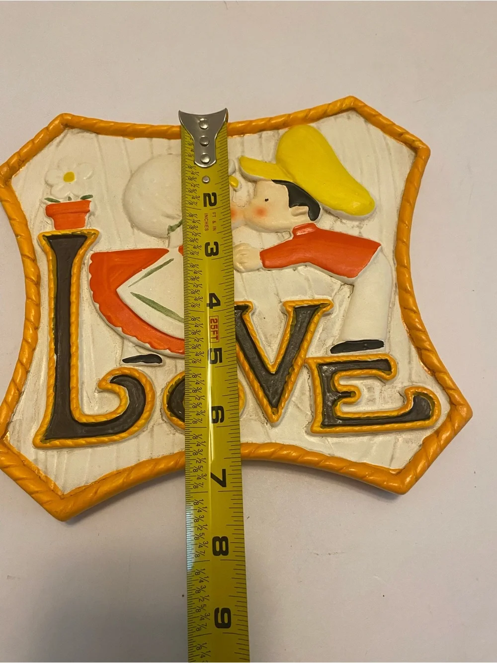 Vintage Lefton 1970'S Child’s Love Chalk ware Wall Hanging Boy & Girl Kissing